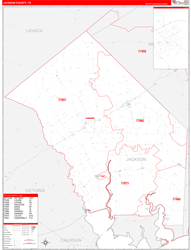 Jackson County, TX Wall Map Zip Code Red Line Style 2024