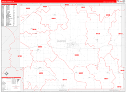 Jasper County, IA Wall Map Zip Code Red Line Style 2024