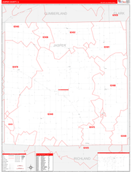 Jasper County, IL Wall Map Zip Code Red Line Style 2024