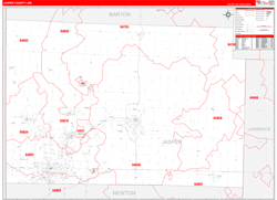 Jasper County, MO Wall Map Zip Code Red Line Style 2024