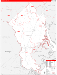 Jasper County, SC Wall Map Zip Code Red Line Style 2024