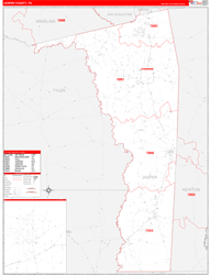Jasper County, TX Wall Map Zip Code Red Line Style 2024
