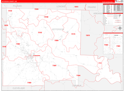 Jefferson County, AR Wall Map Zip Code Red Line Style 2024