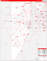 Jefferson County, CO Wall Map Zip Code Red Line Style 2024