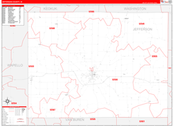 Jefferson County, IA Wall Map Zip Code Red Line Style 2024