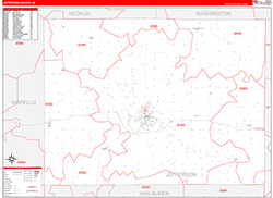 Jefferson County, IA Wall Map Zip Code Red Line Style 2026