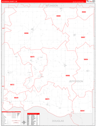 Jefferson County, KS Wall Map Zip Code Red Line Style 2024