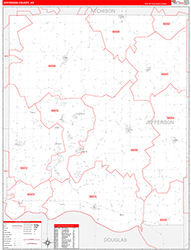 Jefferson County, KS Wall Map Zip Code Red Line Style 2026