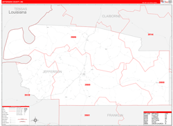 Jefferson County, MS Wall Map Zip Code Red Line Style 2024