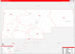 Jefferson County, OR Wall Map Zip Code Red Line Style 2024