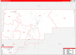 Jefferson County, OR Wall Map Zip Code Red Line Style 2026