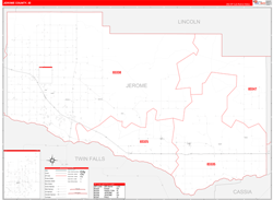 Jerome County, ID Wall Map Zip Code Red Line Style 2024