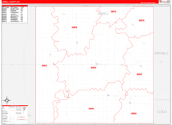 Jewell County, KS Wall Map Zip Code Red Line Style 2024