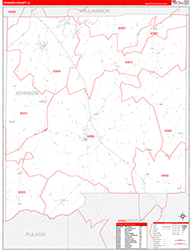 Johnson County, IL Wall Map Zip Code Red Line Style 2026