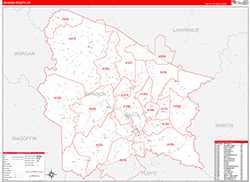 Johnson County, KY Wall Map Zip Code Red Line Style 2026