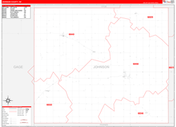 Johnson County, NE Wall Map Zip Code Red Line Style 2023