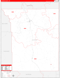 Johnson County, WY Wall Map Zip Code Red Line Style 2024