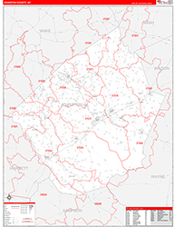 Johnston County, NC Wall Map Zip Code Red Line Style 2026