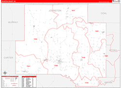 Johnston County, OK Wall Map Zip Code Red Line Style 2026