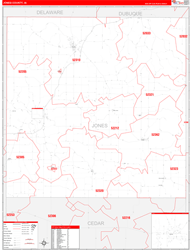 Jones County, IA Wall Map Zip Code Red Line Style 2024