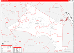 Jones County, NC Wall Map Zip Code Red Line Style 2026