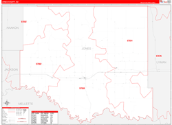 Jones County, SD Wall Map Zip Code Red Line Style 2024