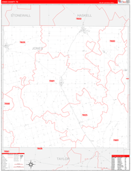 Jones County, TX Wall Map Zip Code Red Line Style 2024
