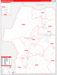 Josephine County, OR Wall Map Zip Code Red Line Style 2024
