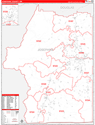 Josephine County, OR Wall Map Zip Code Red Line Style 2026