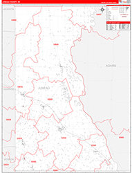Juneau County, WI Wall Map Zip Code Red Line Style 2026