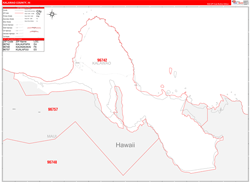 Kalawao County, HI Wall Map Zip Code Red Line Style 2024