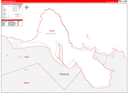 Kalawao County, HI Wall Map Zip Code Red Line Style 2026