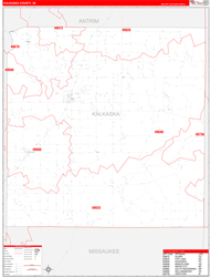 Kalkaska County, MI Wall Map Zip Code Red Line Style 2024