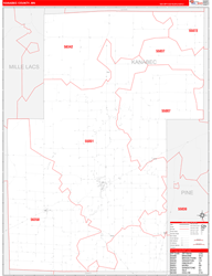 Kanabec County, MN Wall Map Zip Code Red Line Style 2024
