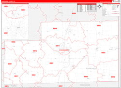 Kankakee County, IL Wall Map Zip Code Red Line Style 2024