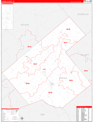 Karnes County, TX Wall Map Zip Code Red Line Style 2024