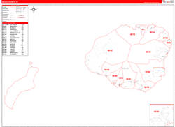 Kauai County, HI Wall Map Zip Code Red Line Style 2024