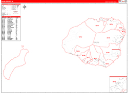 Kauai County, HI Wall Map Zip Code Red Line Style 2026