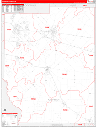 Kaufman County, TX Wall Map Zip Code Red Line Style 2024