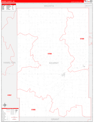 Kearny County, KS Wall Map Zip Code Red Line Style 2024