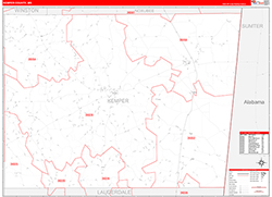 Kemper County, MS Wall Map Zip Code Red Line Style 2026