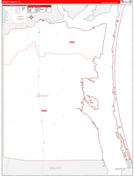 Kenedy County, TX Wall Map Zip Code Red Line Style 2024