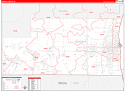 Kenosha County, WI Wall Map Zip Code Red Line Style 2026