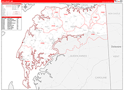 Kent County, MD Wall Map Zip Code Red Line Style 2026