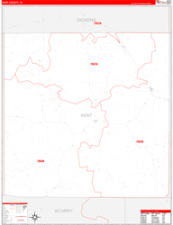 Kent County, TX Wall Map Zip Code Red Line Style 2024