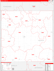 Keokuk County, IA Wall Map Zip Code Red Line Style 2024