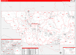 Kern County, CA Wall Map Zip Code Red Line Style 2026