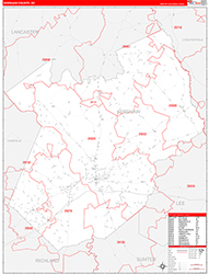 Kershaw County, SC Wall Map Zip Code Red Line Style 2026