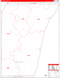 Kewaunee County, WI Wall Map Zip Code Red Line Style 2024
