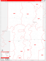 Kidder County, ND Wall Map Zip Code Red Line Style 2023